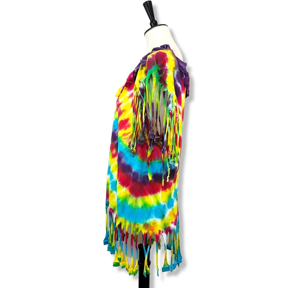 Multicolored Tie-Dye Fringe Festival Ready T-Shirt S-M - Picture 5 of 9